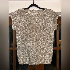 EUC Deans of Scotland 100% Acrylic Yarn Cozy Knit Women's Top in Cream and Brown